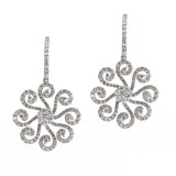 Diamond Drop Flower Earrings 18 KT White gold